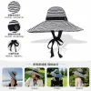 A black and white striped wide-brimmed adult summer sun protection fisherman's hat for women Item Picture